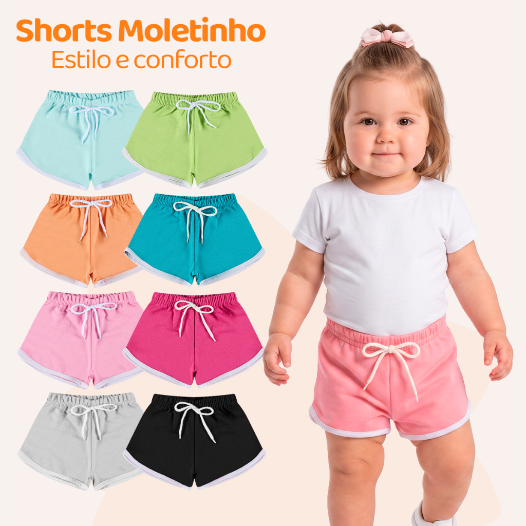 Kit 2, 3 ou 5 Shorts Bebe Menina Blogueira Moletin