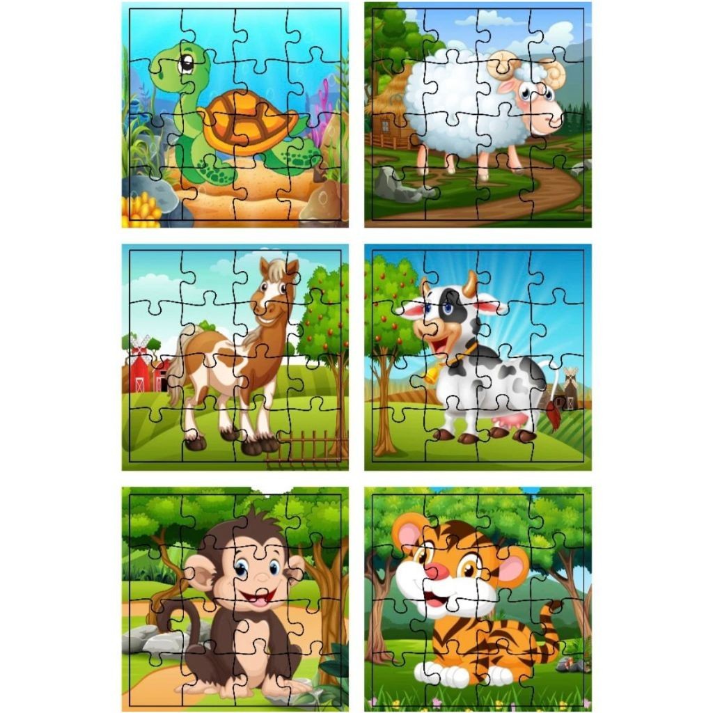 Kit 6 jogos quebra cabeça animais safari infantil