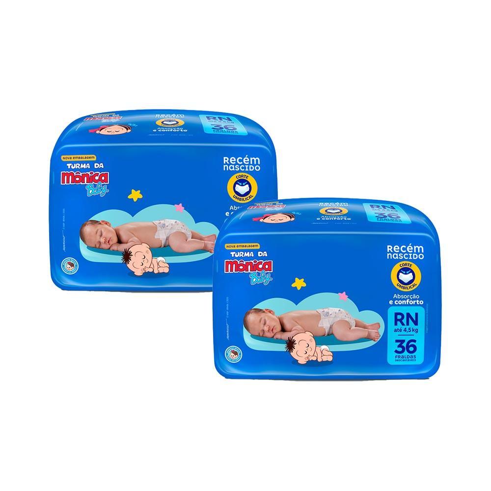 Kit 2 Fraldas Turma da Mônica Baby Jumbo RN com 3