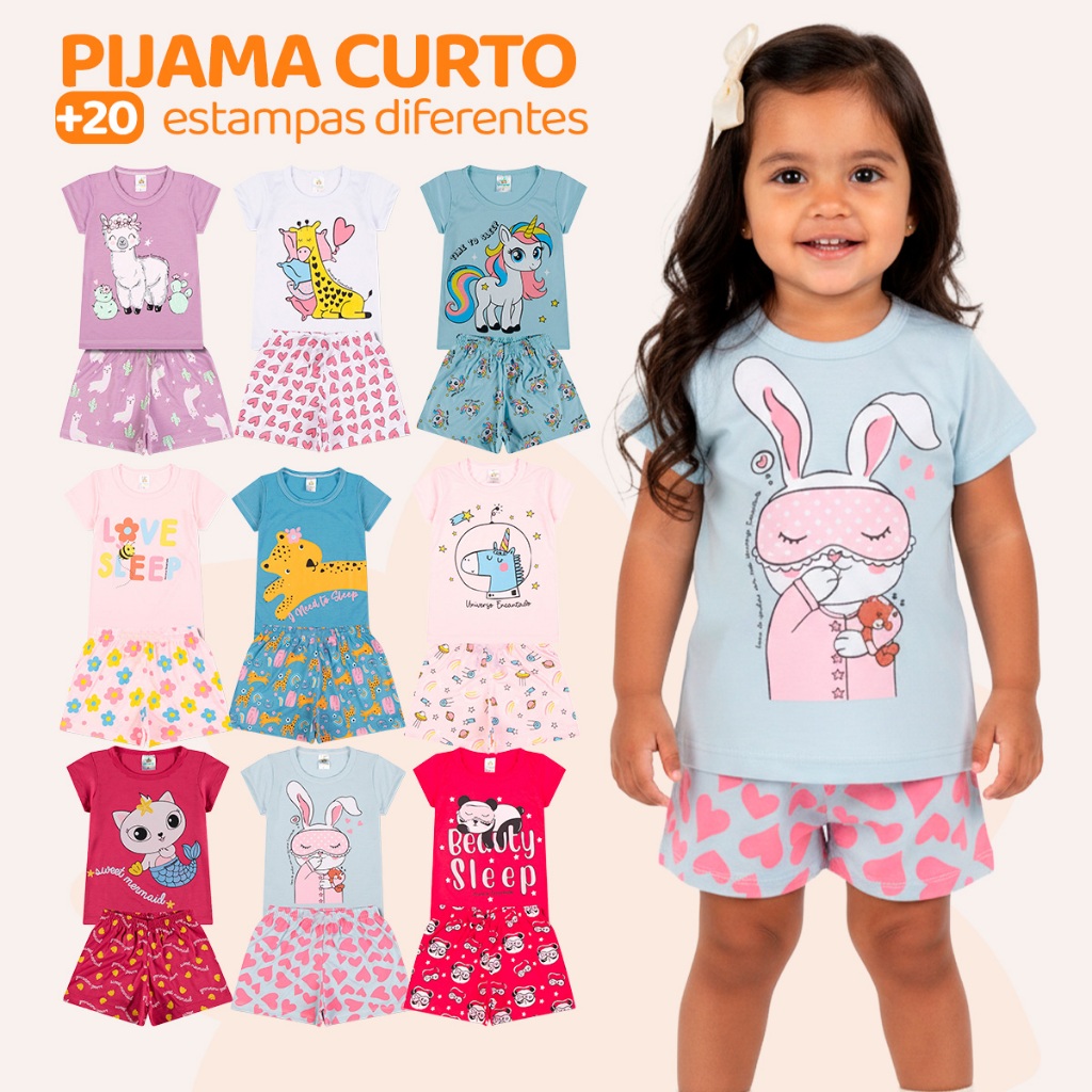 Kit 6 Peças de Pijamas Curto Infantis para Bebê 