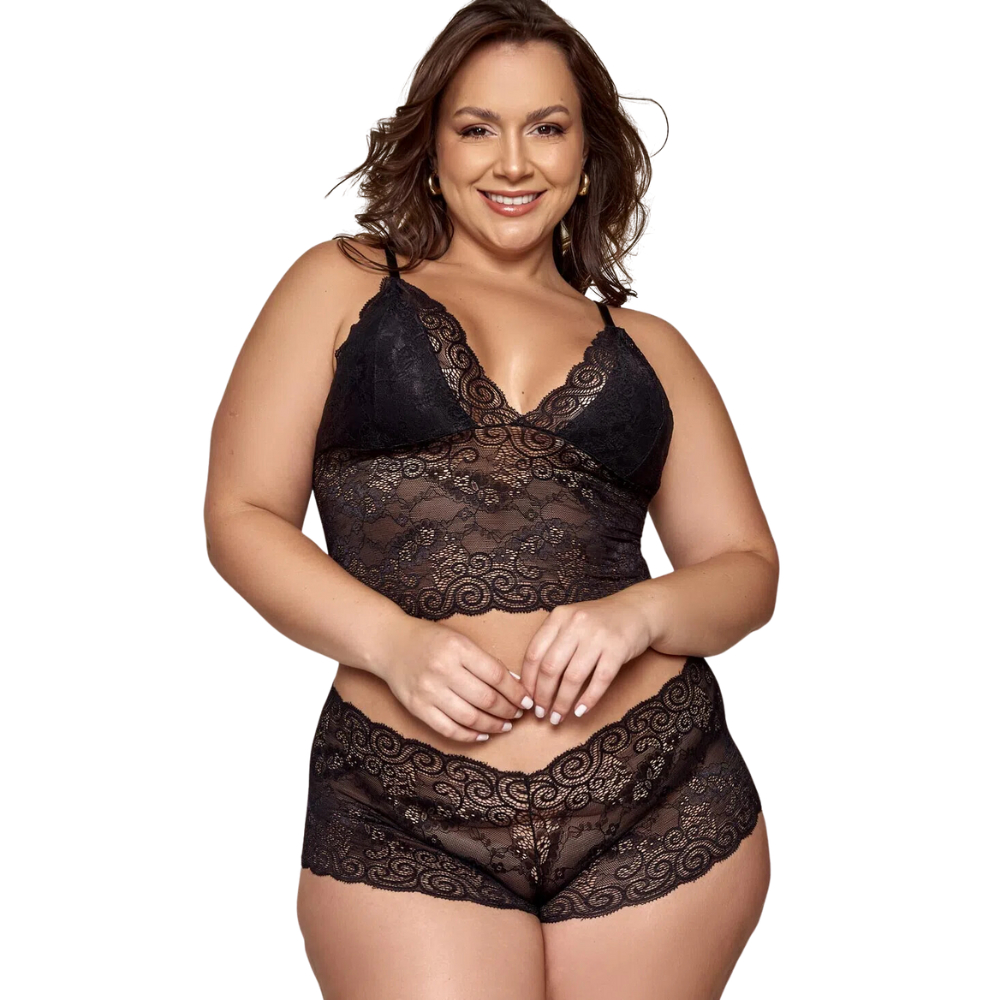 Conjunto Renda Espera Marido Sensual Plus-size Mod
