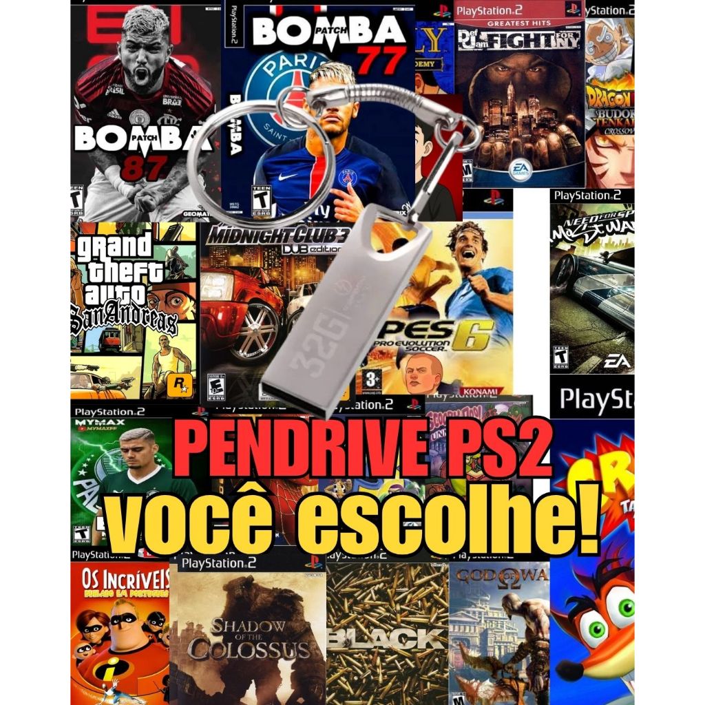 PENDRIVE PS2 COM JOGOS  VOCÊ ESCOLHE   Plugou, jo