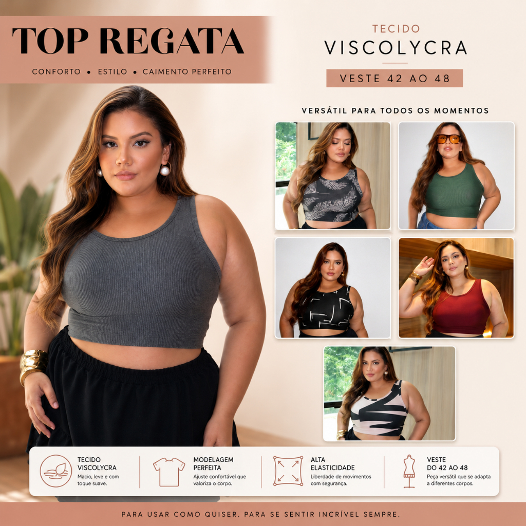 Top Regata Feminino Plus Size Academia Verão Casu