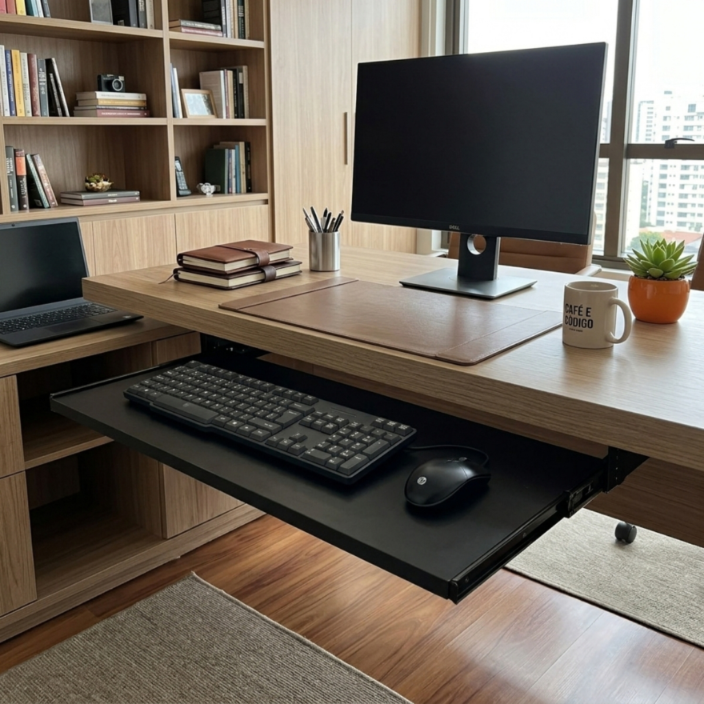 Suporte de Teclado Deslizante Retrátil para Mesa 
