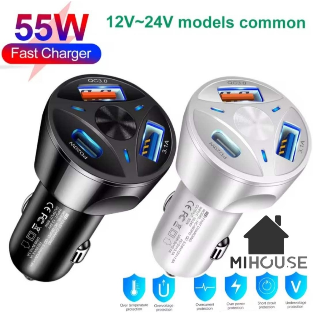 Carregador Veicular Carro Turbo Universal 3 Portas