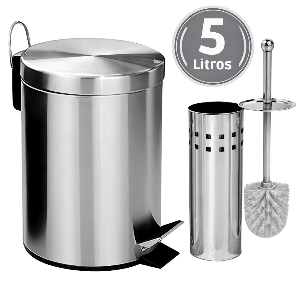 Lixeira Banheiro Inox 5 Litros + Escova Sanitária