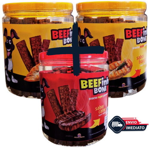 Kit 3 Bifinho BEEFinho Bone 1 KG Petiscos Cães Ca