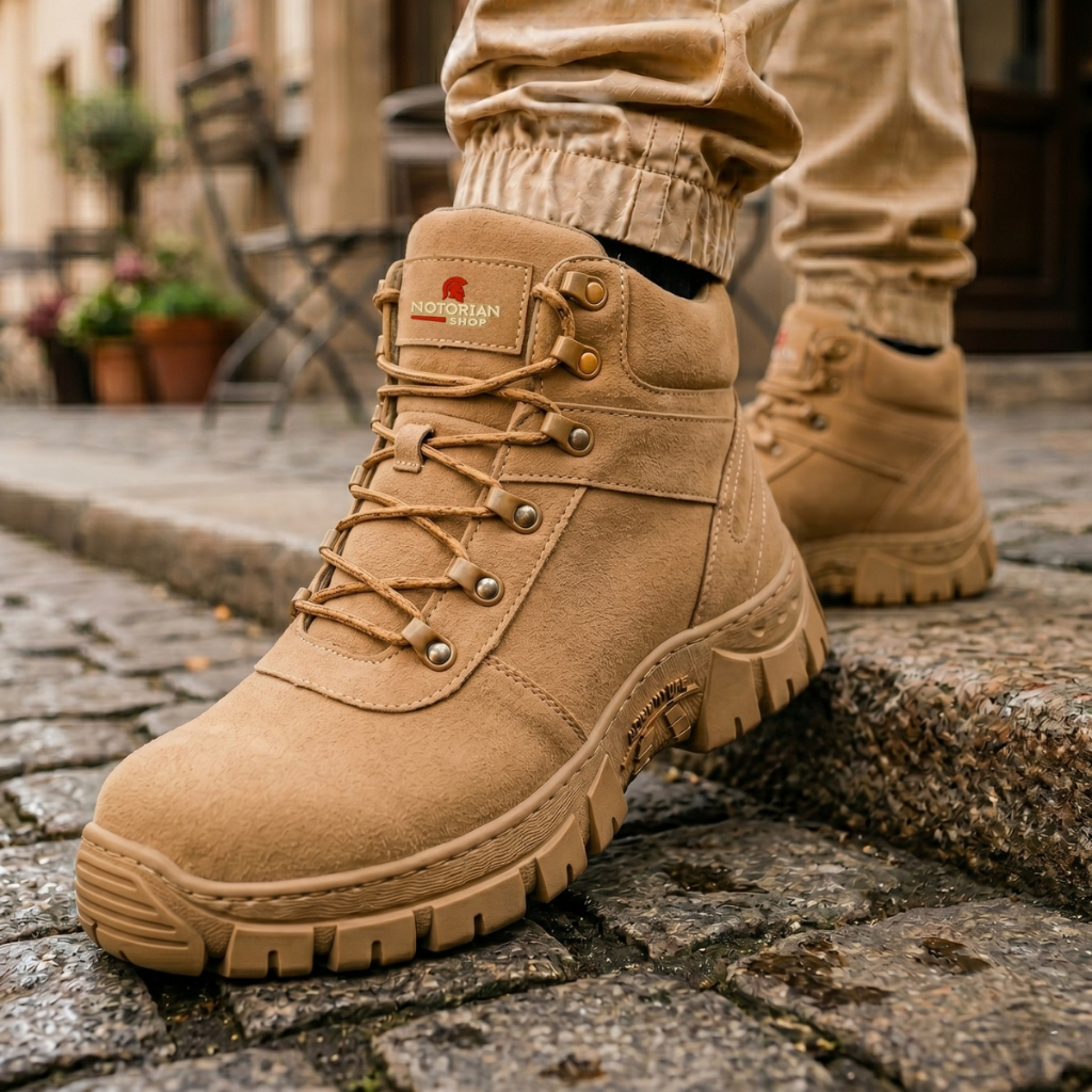 Bota Coturno Militar Masculina Couro Areia Cano Cu