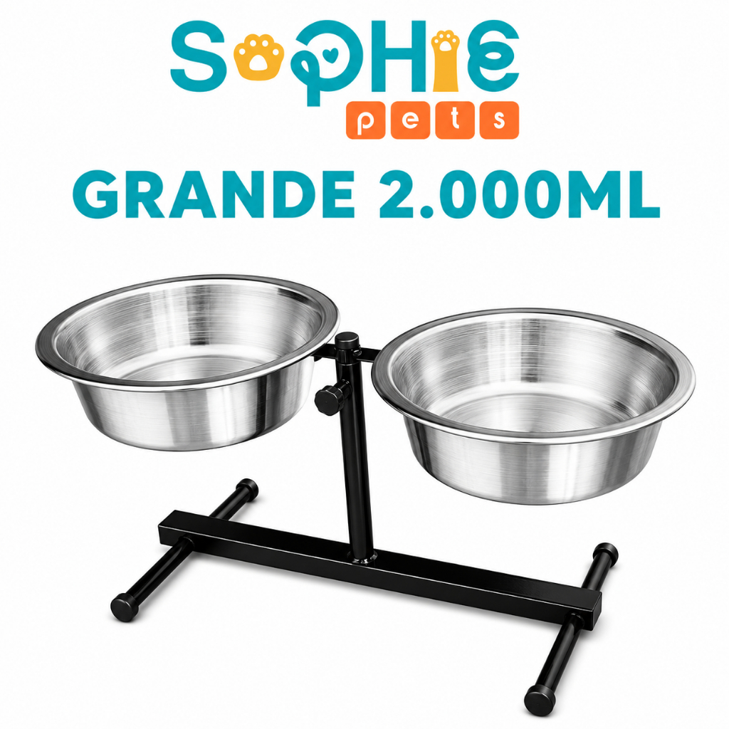 Comedouro Duplo Elevado Alto Ajustável Regulável