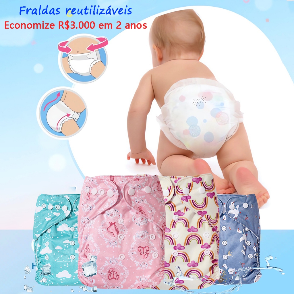 Fralda Reutilizável Para Bebê Impermeável e Res