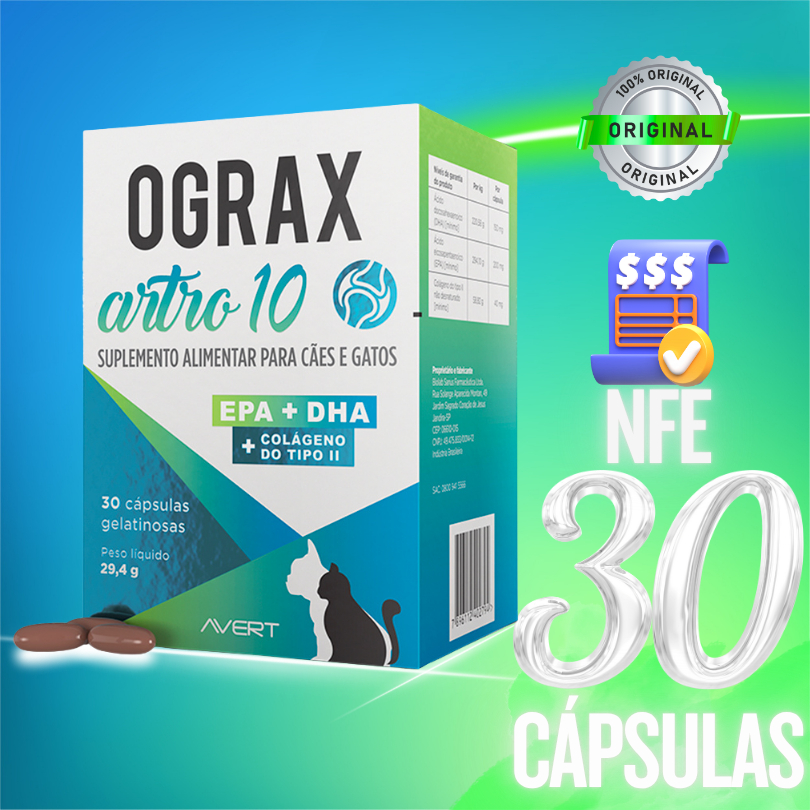 Ograx Artro 10 Suplemento Colágeno Cães Gatos 30