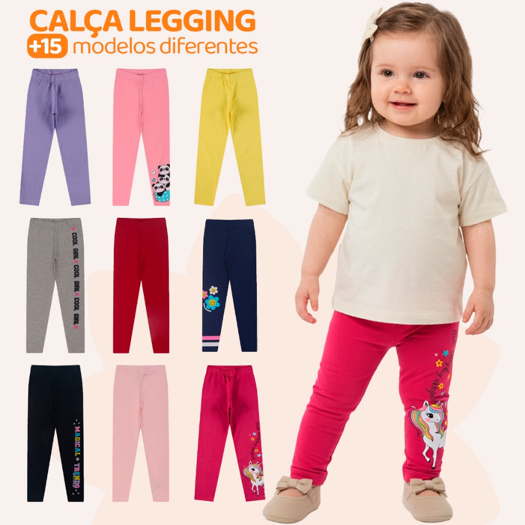 Kit Sortido 5 ou 2 Calças Leggings de Cotton para