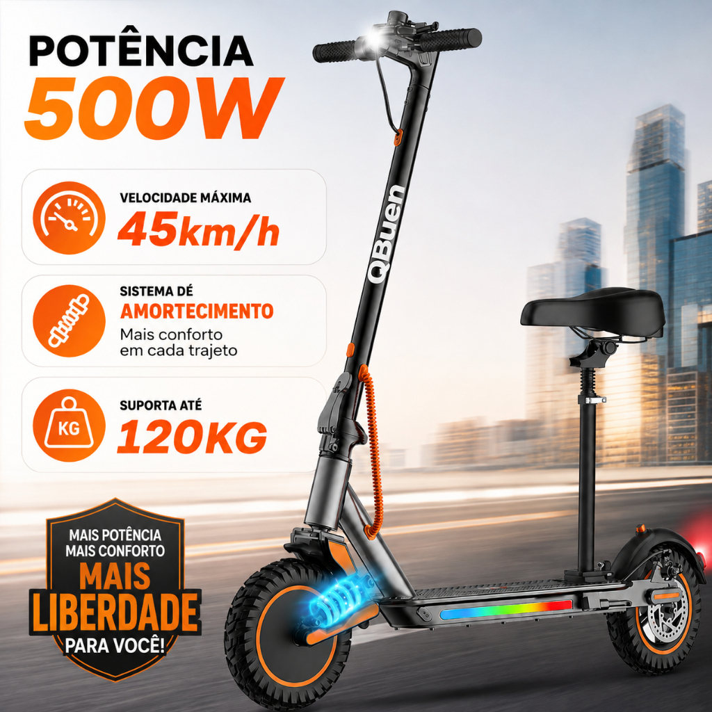 Patinete Elétrico 500W com Assento Ajustável e A