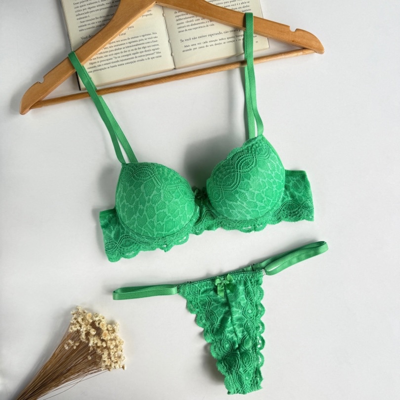 Conjunto Renda Cláudia Calcinha e Sutiã Com Bojo