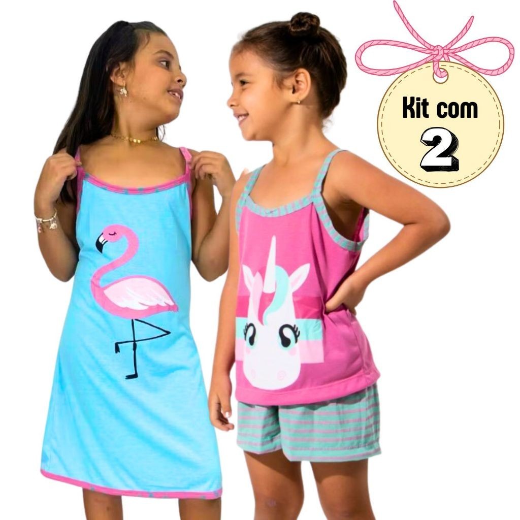 2 Pijamas Baby doll Alcinha Camisola Infantil Pers