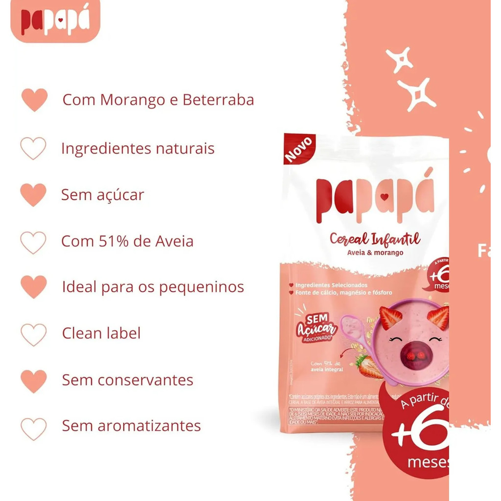 Kit 2x Cereal Infantil Aveia E Morango Papapa Sach