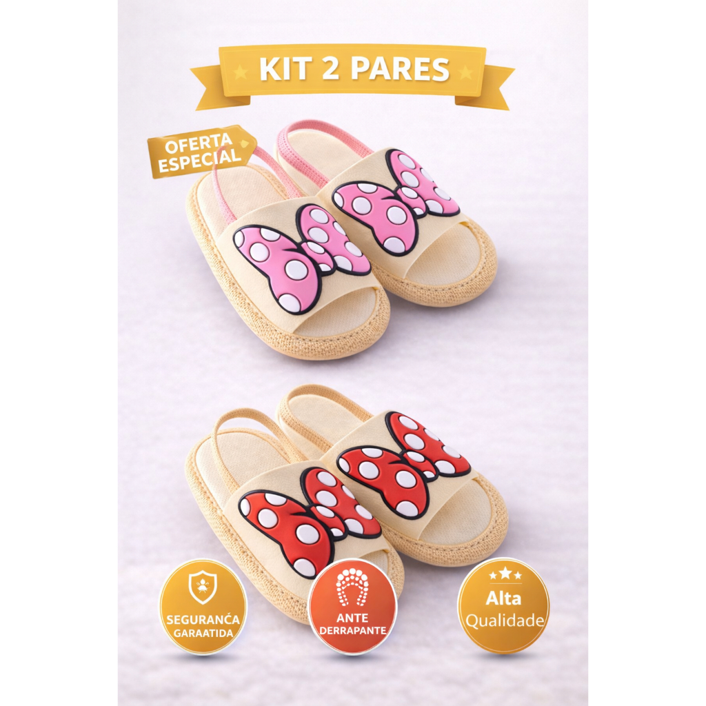 Kit 2 Pares Sandália Bebê Menina Antiderrapante 