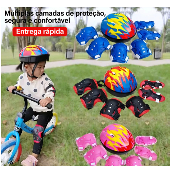 Kit Proteção Infantil 7 Peças Capacete Joelheir