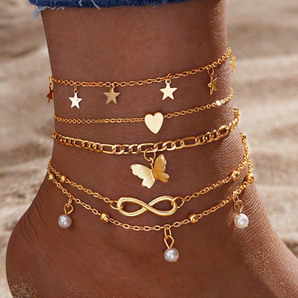 Conjunto de 4 Tornozeleiras Metálicas com Estrela