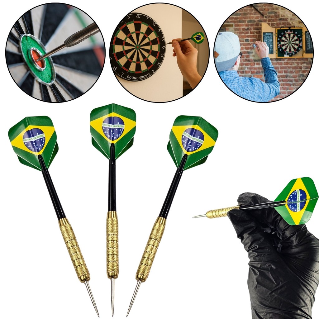 Kit com 3 Dardos Países Brasil, EUA, UK Profissio