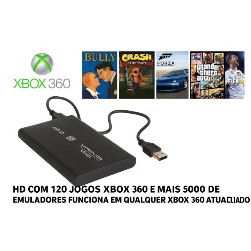 HD ou pen drive para Xbox 360 com 40/120 jogos e 4