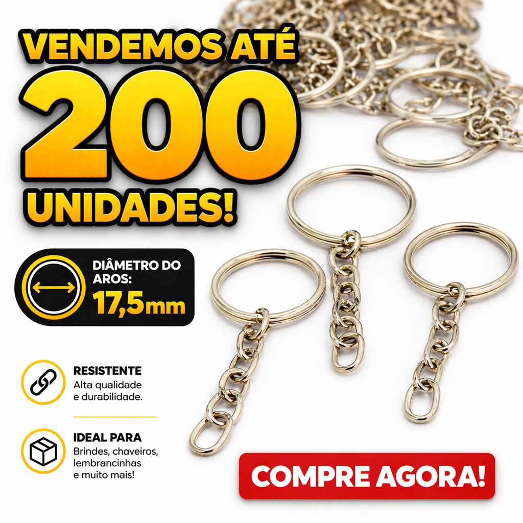 Argola para Chaveiro com Corrente 17,5mm Alta Qual