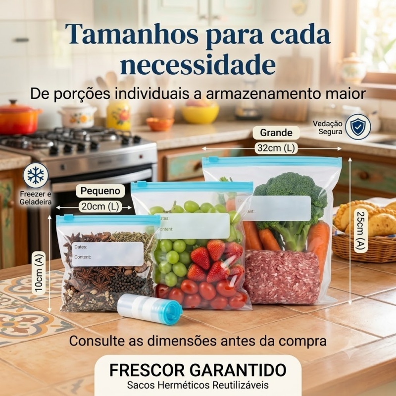 Kit 40 Sacos Herméticos Reutilizáveis Para Armaz