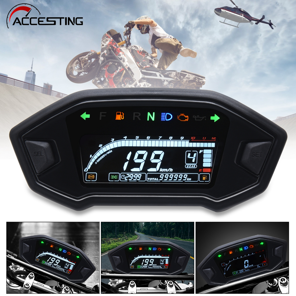 12000 RPM Universal Motocicleta LED Velocímetro A