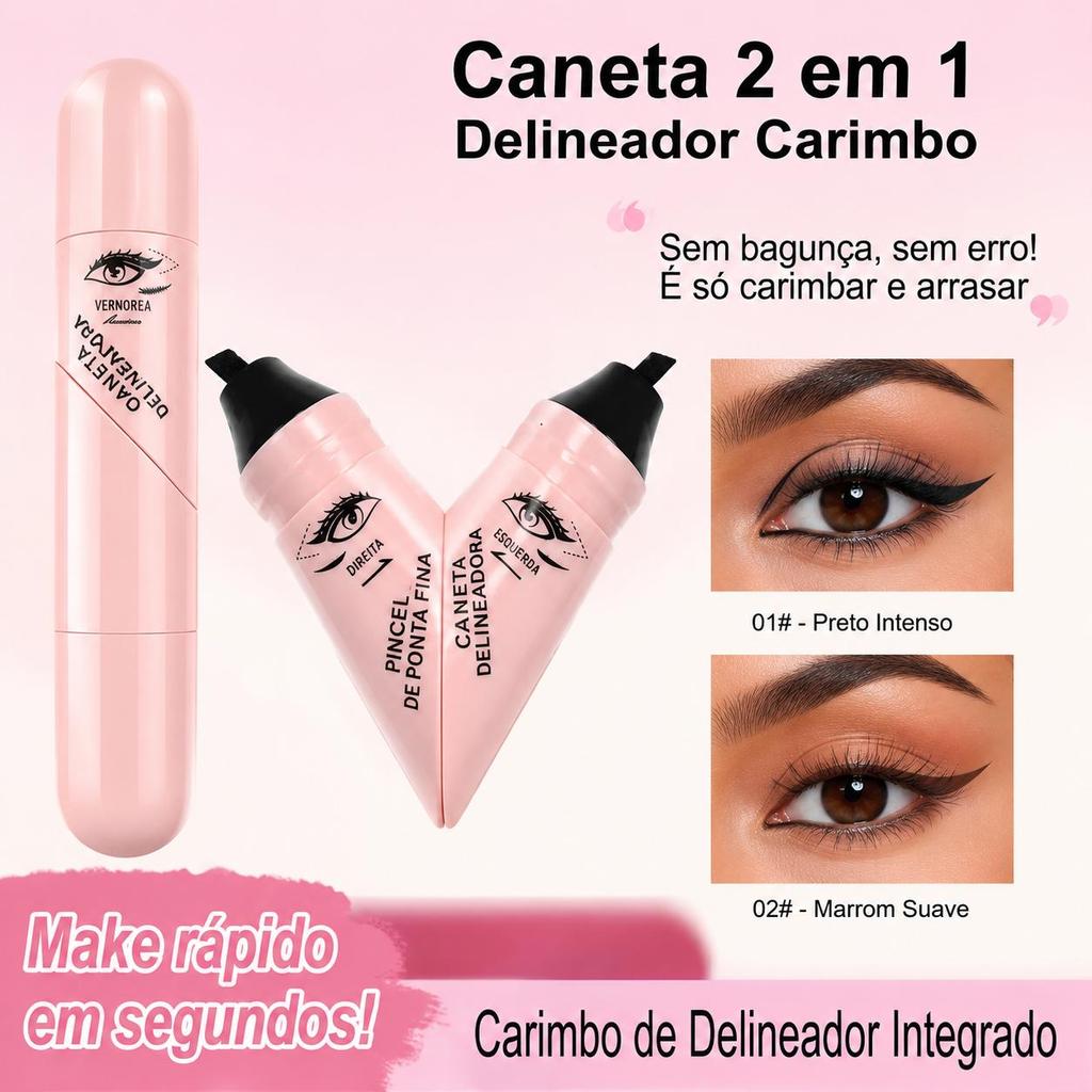 Caneta Delineadora 2 em 1 Com Carimbo Gatinho R