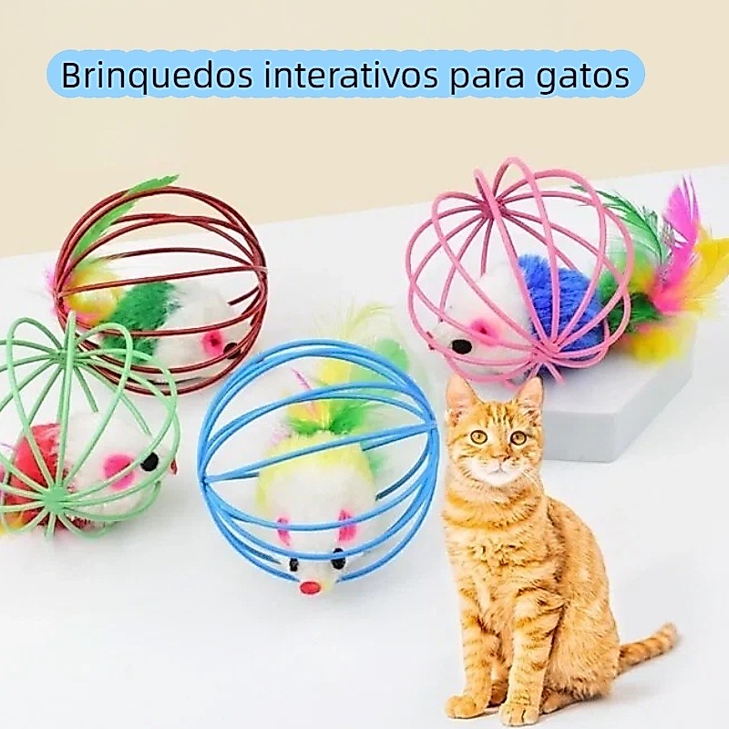 Brinquedo Para Gato Pet Gaiola RatInho Com Pena Bo