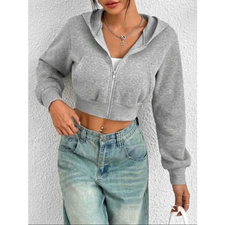 Blusa Cropped MOLETOM Com Capuz, COM BOLSO e Ziper