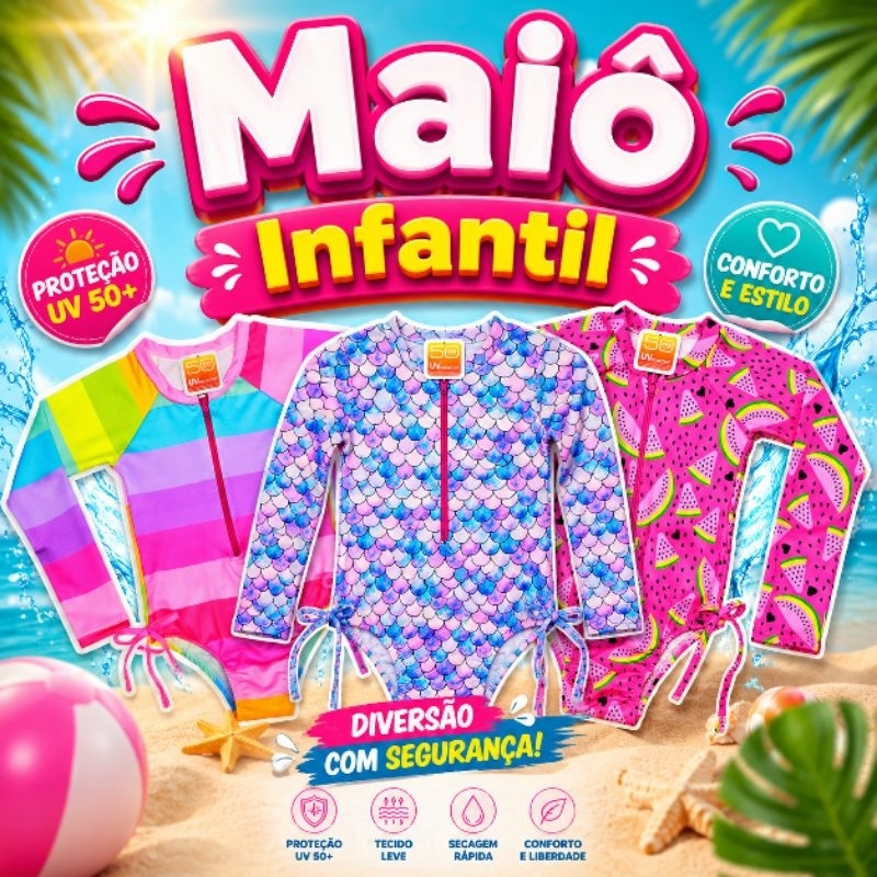 Maiô Manga Longa Infantil Juvenil com Ziper ̵