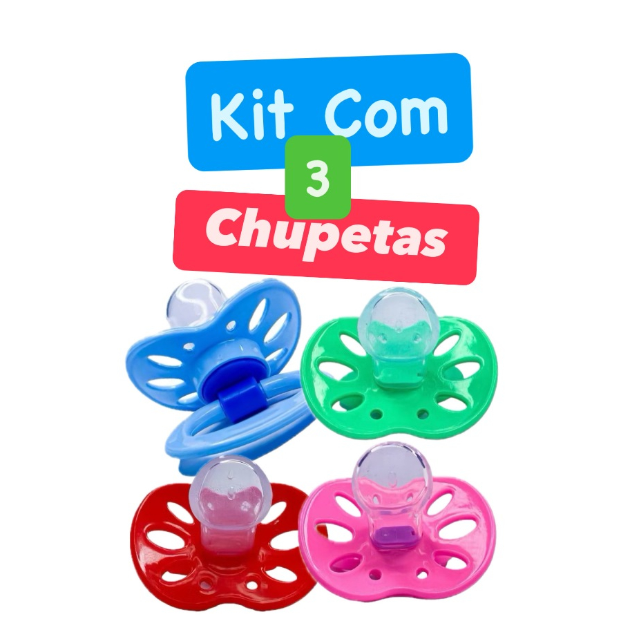 KIT 3 CHUPETAS BARATINHO BICO SILICONE MACIO ORTO 