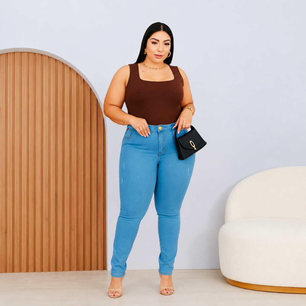 Body Plus Size Regata com Decote Quadrado em Suple