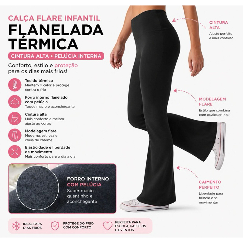 Calça Flare Infantil Flanelada Térmica Cintura A