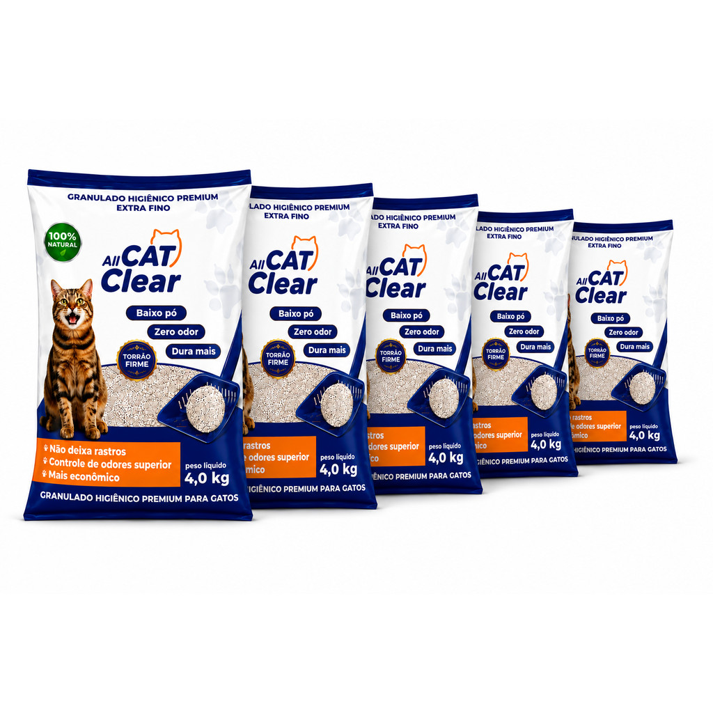 Kit 5 Areia Sanitária Gatos All Cats Clear 4kg Ex