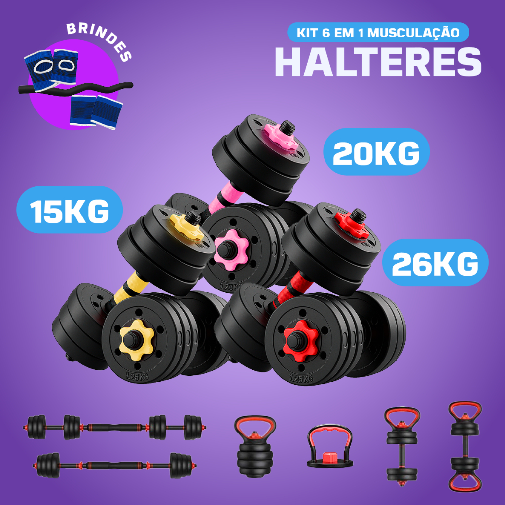 15KG/20KG/26KGKit Halteres 6 Em 1 15/20/26Kg Muscu