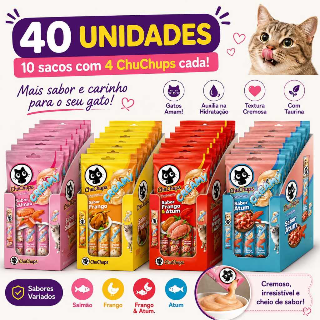 ChuChups Creamy 40 unidades Petisco Para Gatos 40 