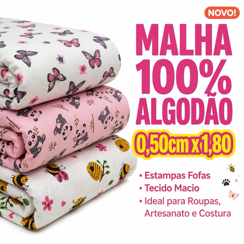 Tecido Malha 100% algodão fio 30/1 VÁRIAS ESTAMP
