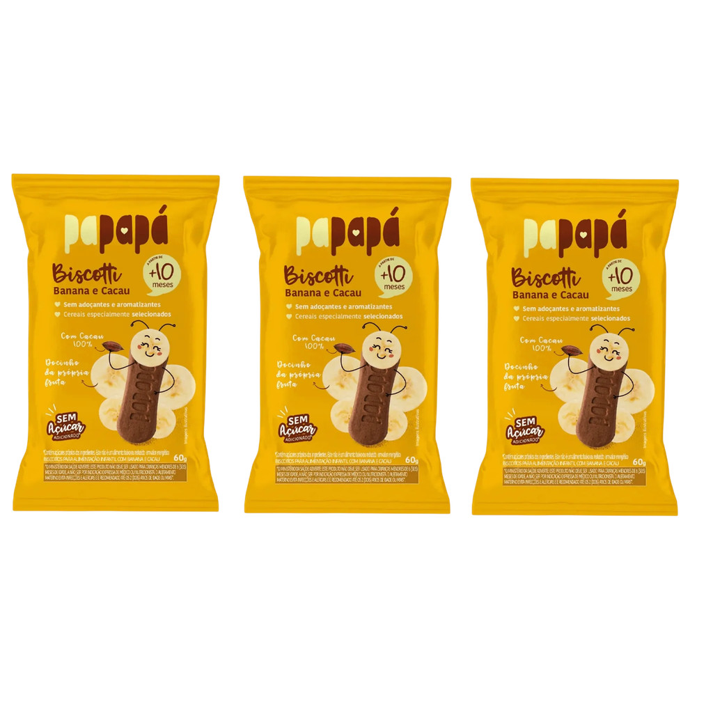 Kit 3x Biscoito Infantil Biscotti Banana E Cacau P