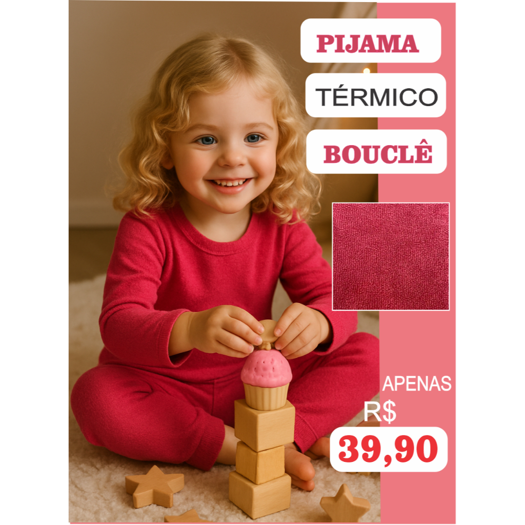 Pijama Infantil Feminino Térmico de Inverno em Ma