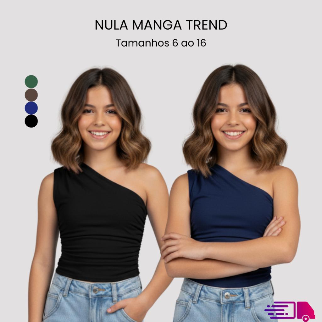 Kit Blusa Cropped Ombro Único/ Nula Manga Franzid