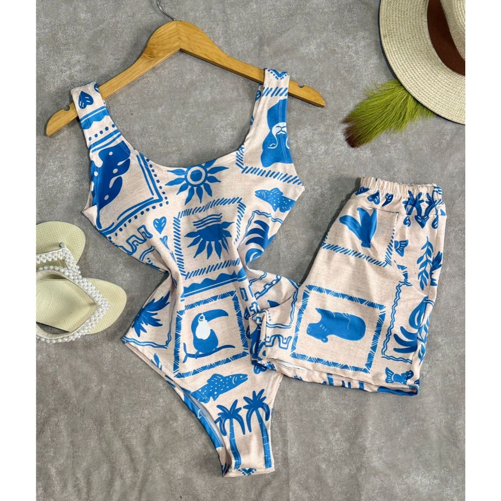 Conjunto Body Maio Suplex Feminino Estampado Short