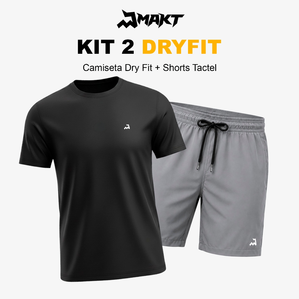 Kit Camiseta Dryfit e Shorts Tactel Masculino Berm