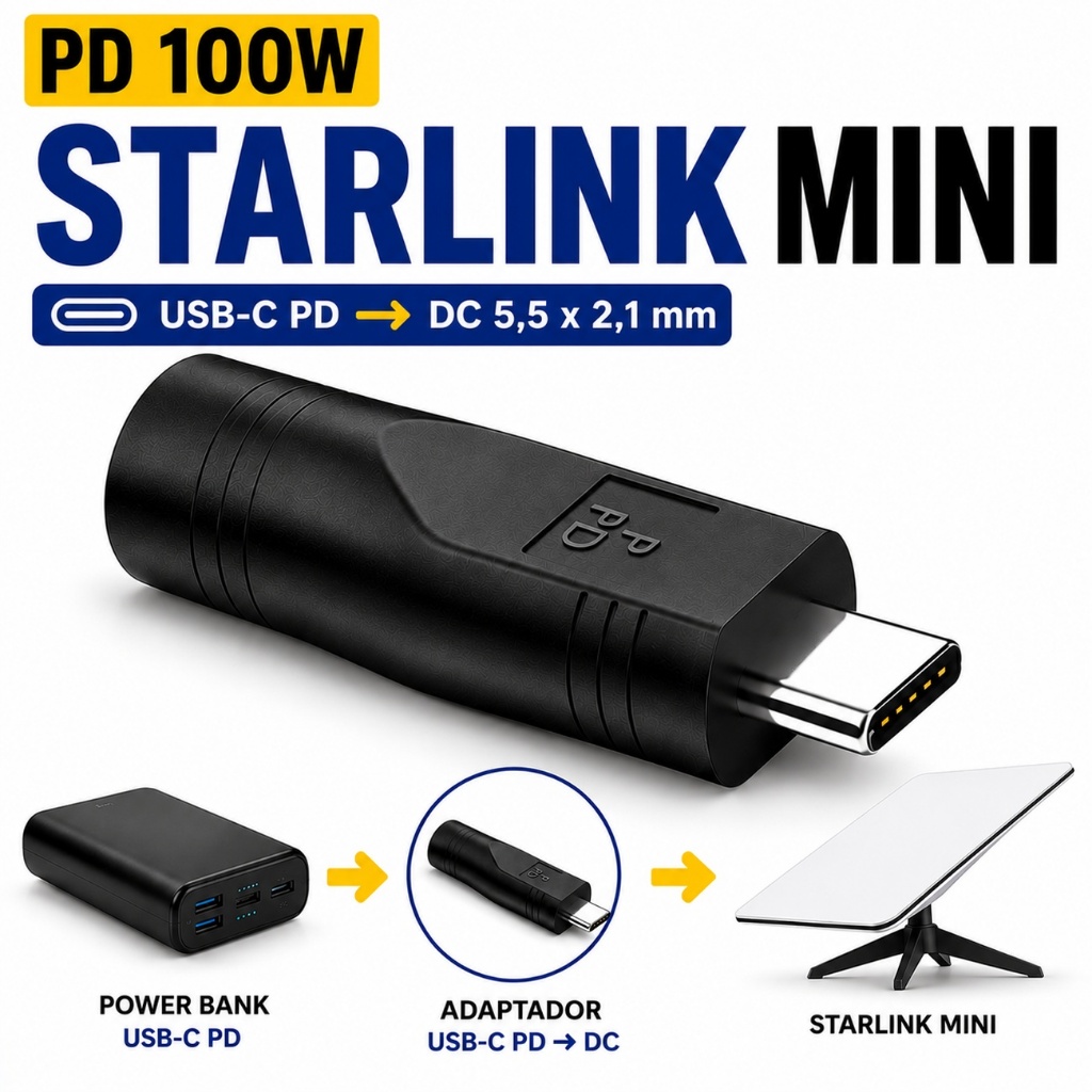 Adaptador DC Para USB-C Starlink Mini Cabo Energia