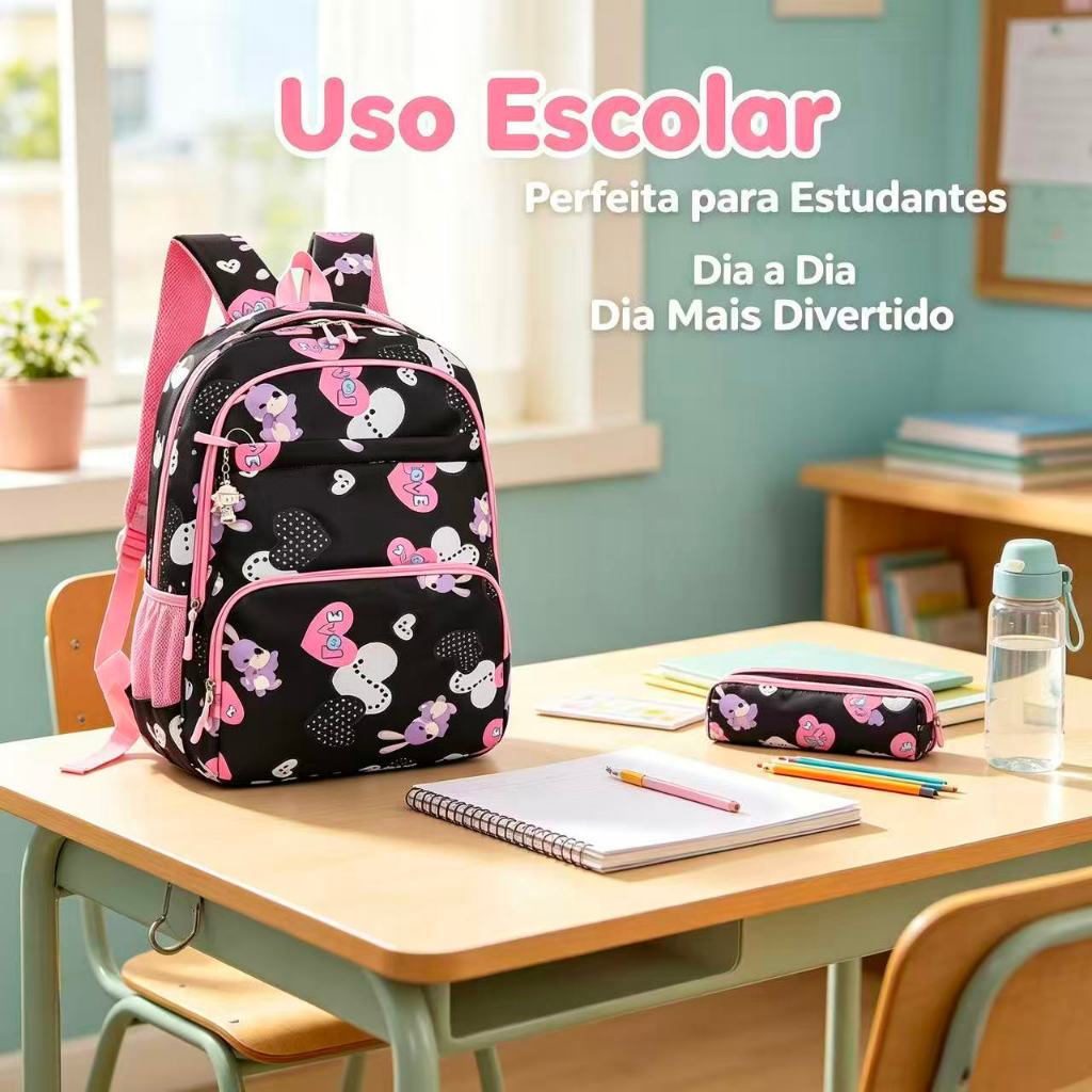 Mochila Escolar Infantil Estampada com Múltiplos 