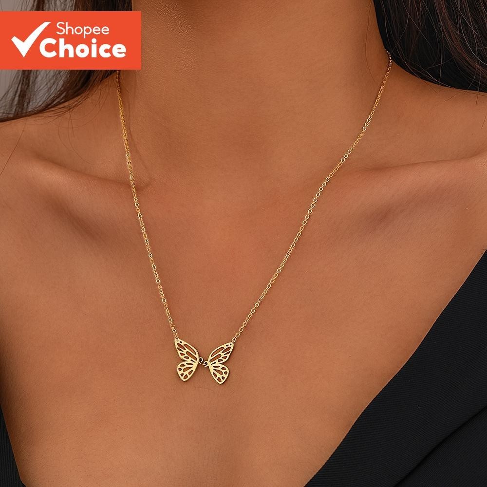 Colar De Borboleta De Aço Inoxidável Dourado , J