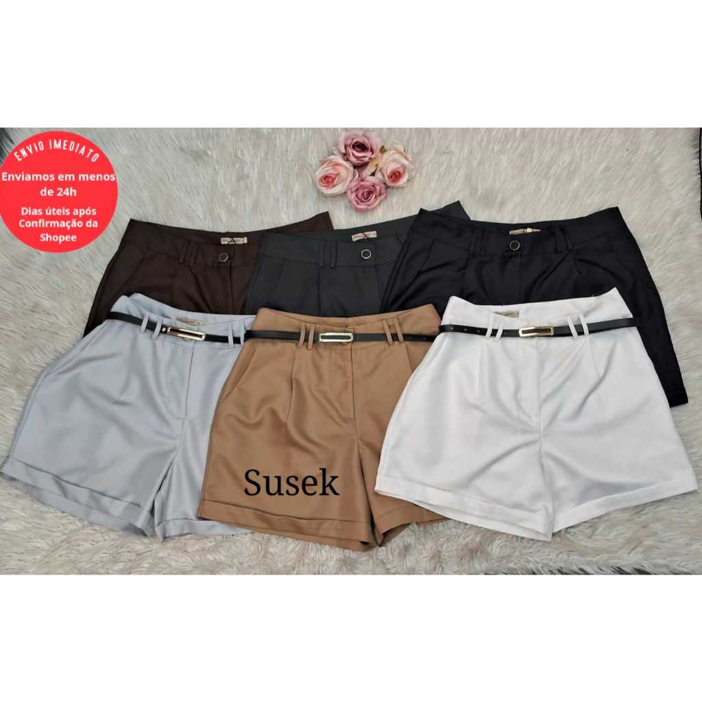 Short em Gabardine Cintura Alta Barra Dobrada Mode