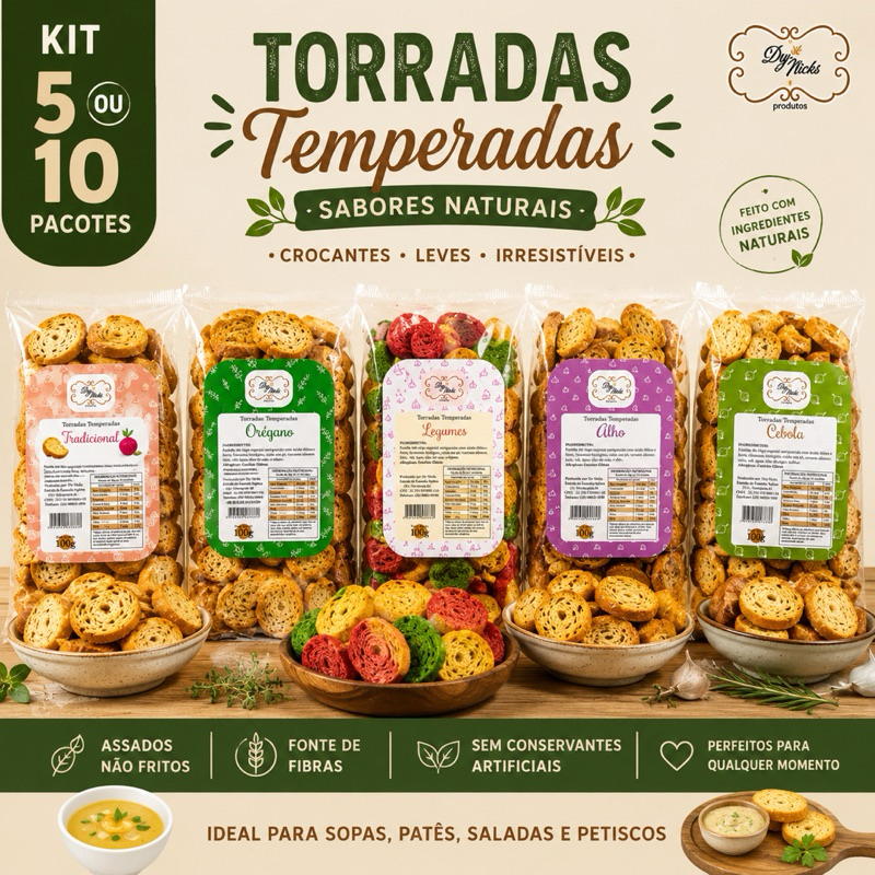 Kit 5/10 Pacotes Torradas Temperadas 100g | Tradic