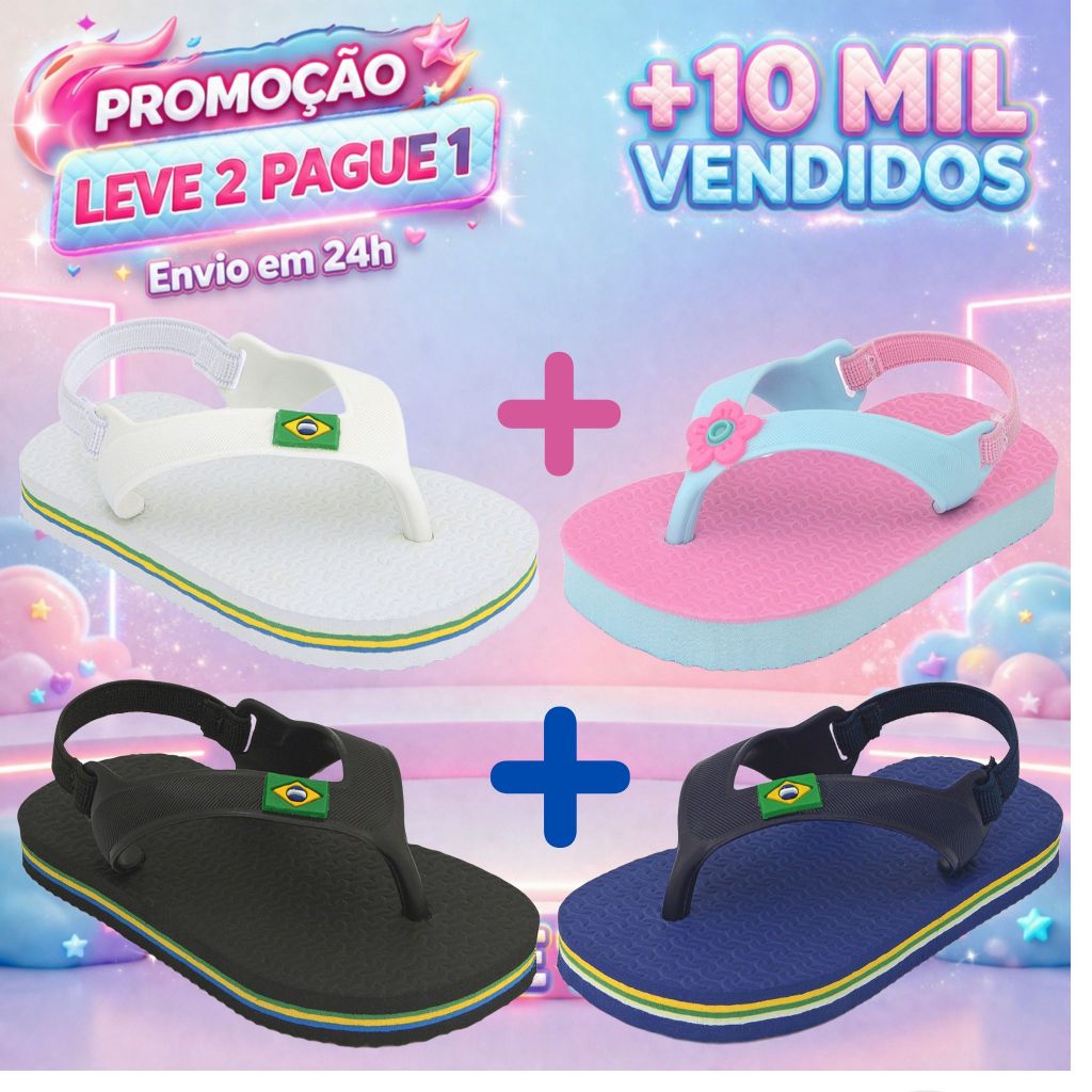 Kit Chinelos Para Menina e Menino Infantil Baby Br
